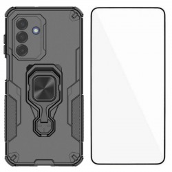 WANLONFENG Защитен калъф с Протектор за Samsung Galaxy A17 5G / A17 4G | Удароустойчив PC+TPU, Стойка, Темперирано стъкло | Черен, Сив, Син, Розов, Зелен