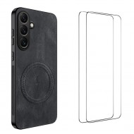 WANLONFENG SD Магнитен Калъф за Samsung Galaxy A57 5G - PC+TPU, Nappa текстура, 2 стъкла, 4 цвята