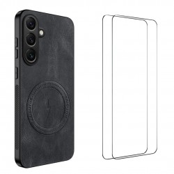 WANLONFENG SD Магнитен Калъф за Samsung Galaxy A57 5G - PC+TPU, Nappa текстура, 2 стъкла, 4 цвята