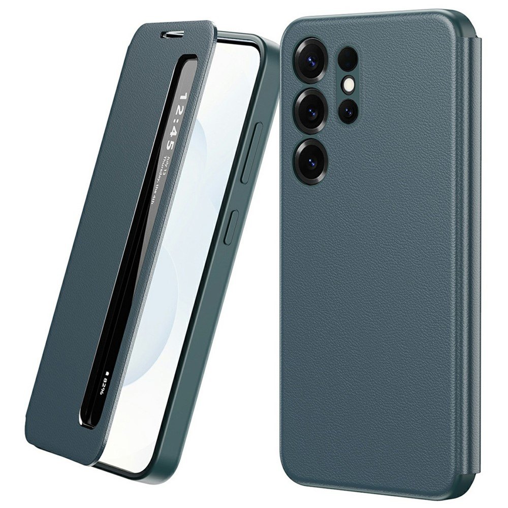 Smart View кожен калъф с прозорец и протектор за Samsung Galaxy S22 Ultra 5G - четири цвята