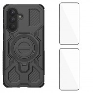 WANLONFENG KJ Калъф за Samsung Galaxy A57 5G - PC+TPU, Скрита стойка, 2 стъкла, Голям отвор, 5 цвята