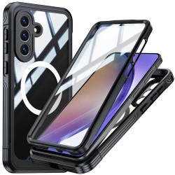 Магнитен Калъф за Samsung A57 5G - PC+TPU, С включено стъкло, Прозрачен, 3 цвята