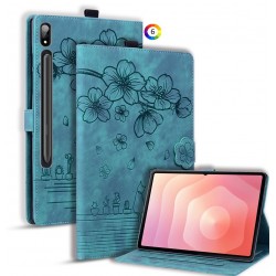 Samsung Galaxy Tab S11 Ultra Кожен калъф с Протектор, Дизайн Цветя & Котка, Държач за писалка 6 цвята