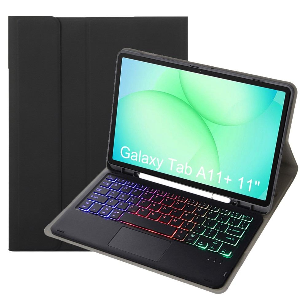A240B-AS за Samsung Galaxy Tab A11+ Кожен Калъф с Подвижна Bluetooth Клавиатура с Подсветка, Тъчпад и Отвор за S Pen – 3 цвята