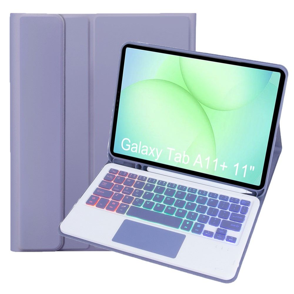 A240B-AS за Samsung Galaxy Tab A11+ Кожен Калъф с Подвижна Bluetooth Клавиатура с Подсветка, Тъчпад и Отвор за S Pen – 3 цвята