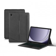За Samsung Galaxy Tab A9+ / A11+ Кожен Калъф с Подвижна Bluetooth Клавиатура, Тъчпад и Цветна Подсветка – Черен