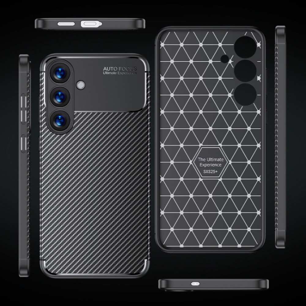 Samsung Galaxy S25 5G Удароустойчив Carbon Fiber Калъф и Протектор