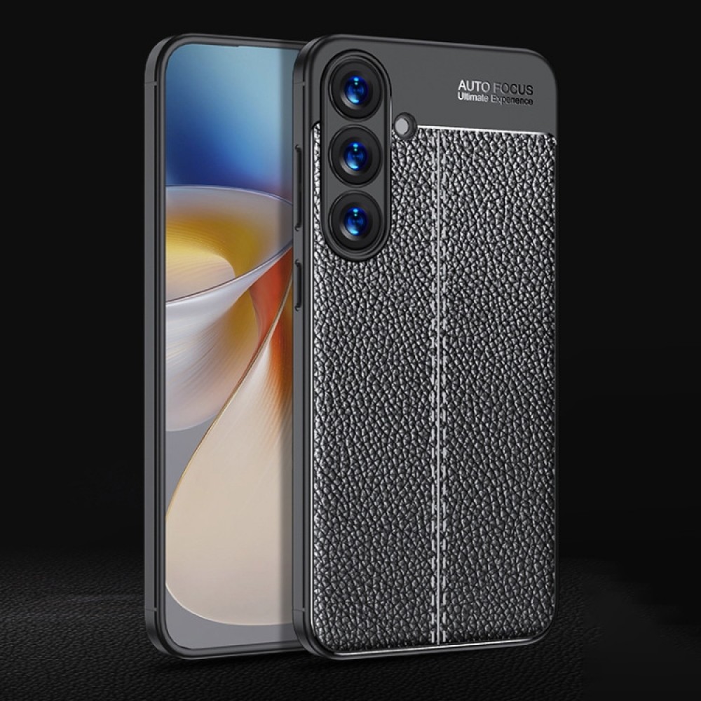 Samsung Galaxy S25 5G Удароустойчив Litchi Skin Калъф и Протектор