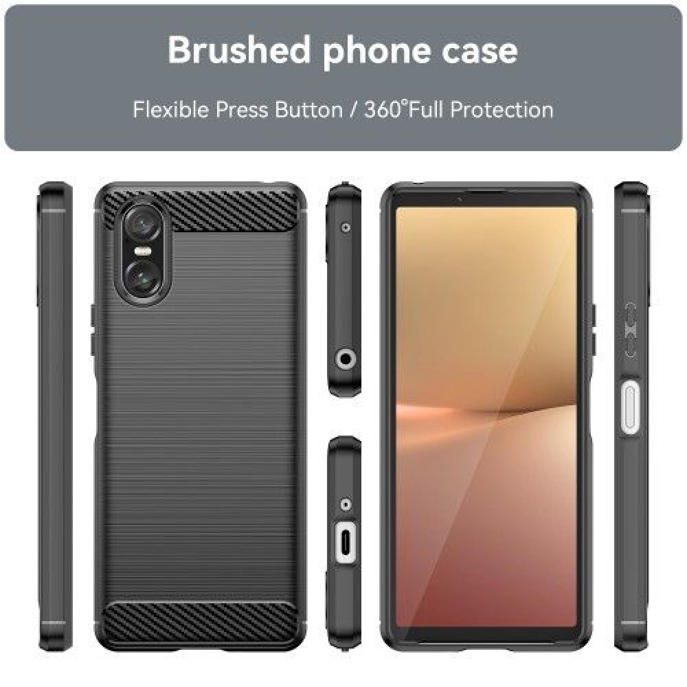 Sony Xperia 10 VI Удароустойчив Carbon Fiber Калъф и Протектор
