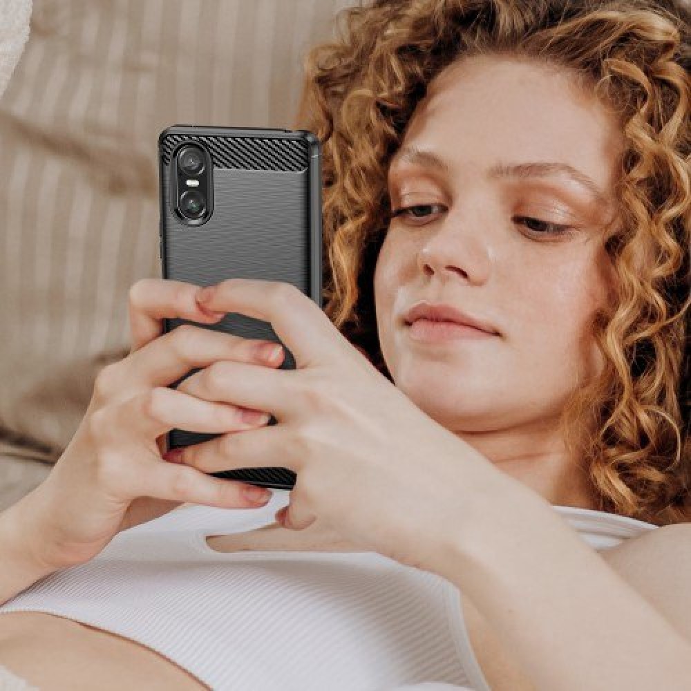 Sony Xperia 10 VI Удароустойчив Carbon Fiber Калъф и Протектор
