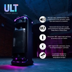 Парти Аудио Система Sony ULT TOWER 10 SRS-ULT1000 с 360° Звук, Парти Светлини и Караоке – Черна
