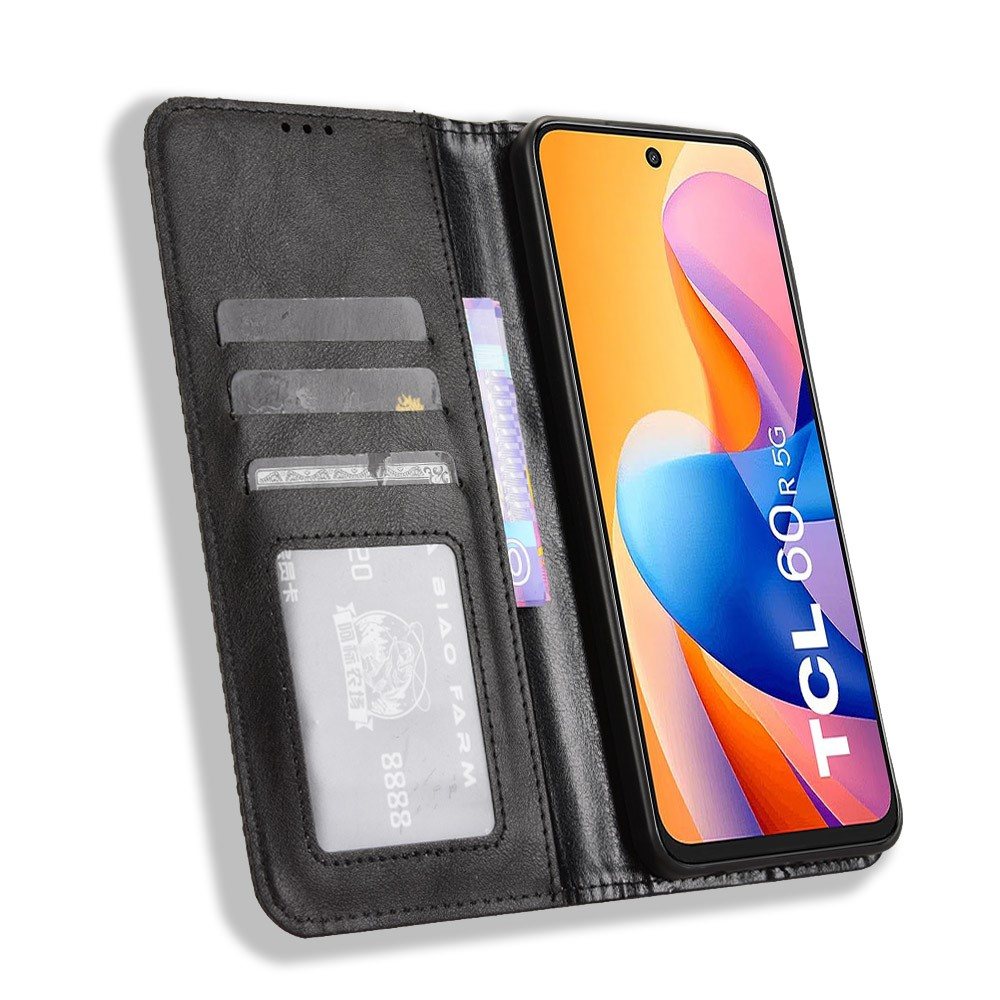 Калъф-портфейл за TCL 60R 5G - Ретро кожен, Мозаечен бордюр, Стойка, 3 слотa за карти, Вкл. Протектор, 4 Цвята