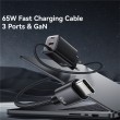 USAMS CC266 65 W GaN Зарядно с 3 Порта и Вграден USB-C Кабел – EU