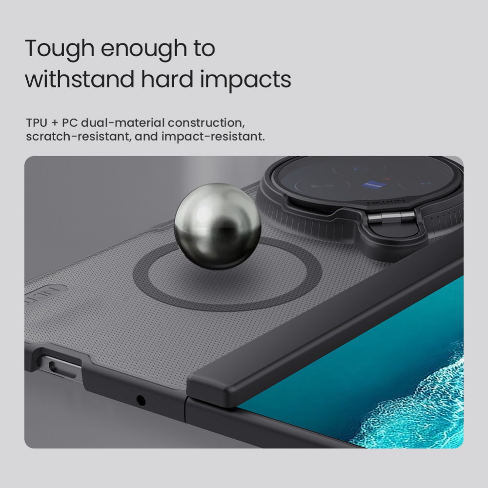 NILLKIN Super Frosted Shield Prop за vivo X Fold6 5G Магнитен PC Калъф с Капаче за Камерата, Стойка и Скрийн Протектор – 2 цвята