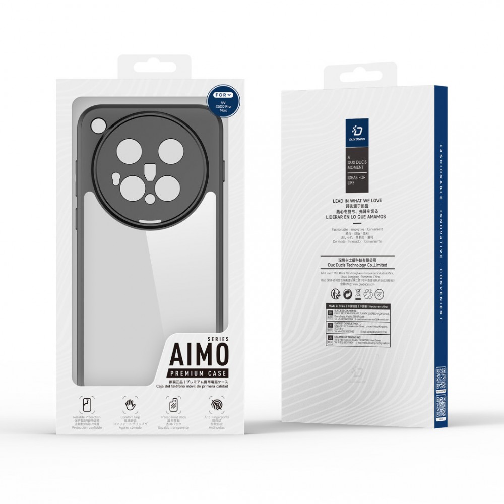 Калъф за vivo X500 Pro Max 5G DUX DUCIS Aimo Series Прозрачен PC + TPU със Защита при Падане и Скрийн Протектор – Черен
