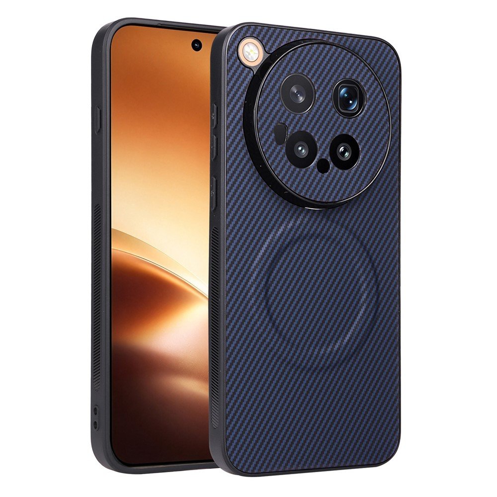 Калъф за vivo X500 Pro Max 5G с Карбонова Текстура, PU Кожа, TPU + PC, Метален Пръстен за Магнитна Стойка и Скрийн Протектор – 4 цвята