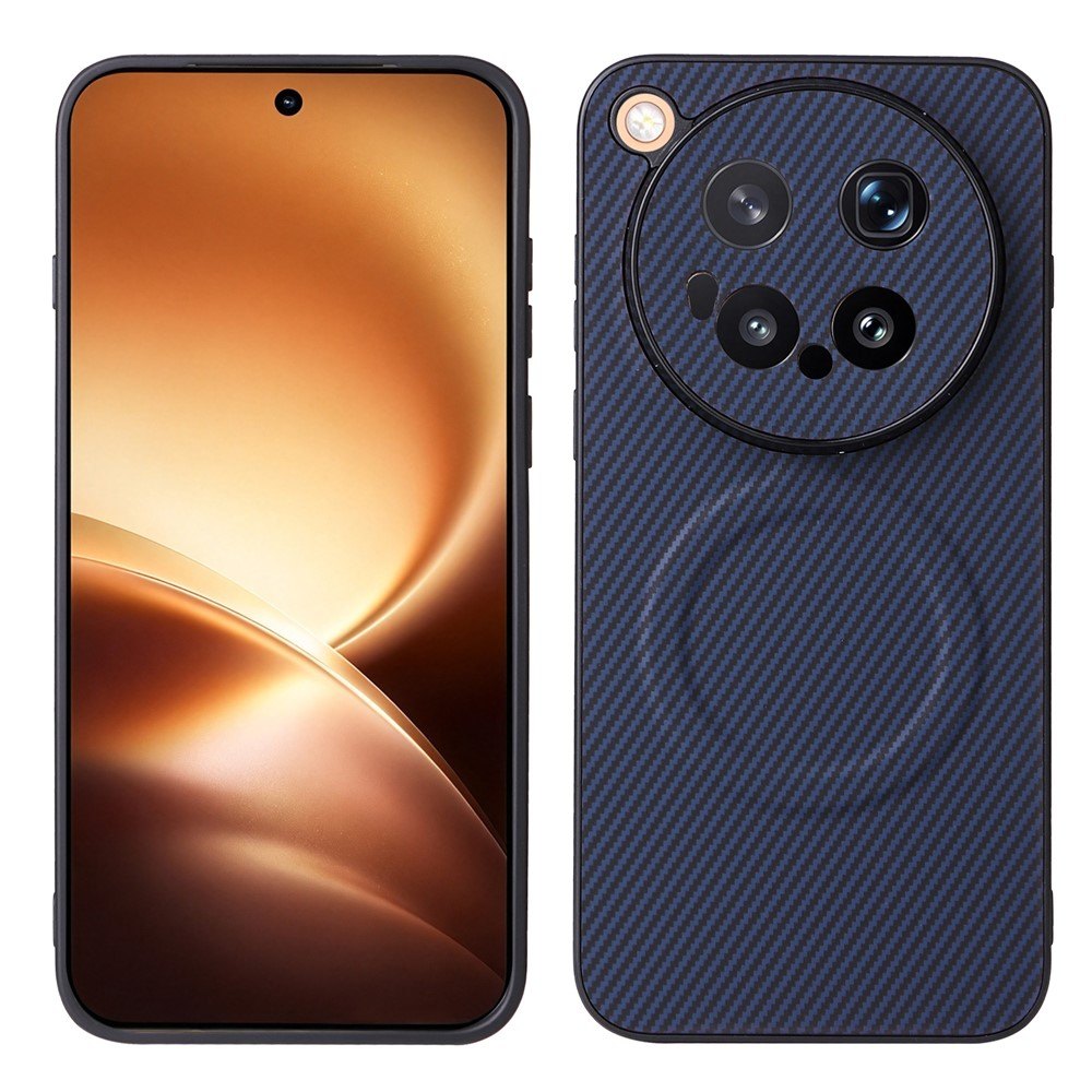 Калъф за vivo X500 Pro Max 5G с Карбонова Текстура, PU Кожа, TPU + PC, Метален Пръстен за Магнитна Стойка и Скрийн Протектор – 4 цвята