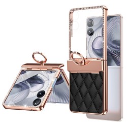 Xiaomi Mix Flip 2 калъф – PC+кожа, кристали, пръстен държач, протектор, 5 цвята