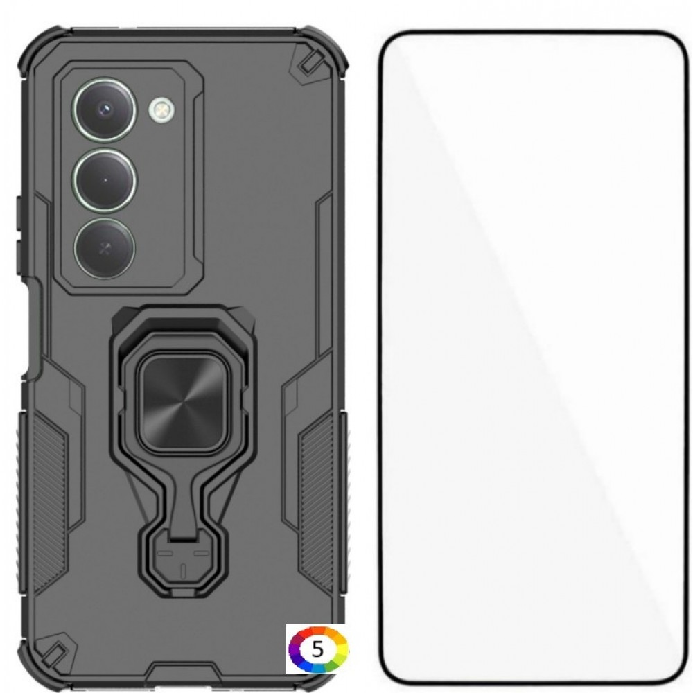 WANLONFENG Защитен калъф с Протектор за Xiaomi Redmi 15 5G/4G | Удароустойчив PC+TPU, Стойка, Темперирано стъкло|Цвят:  Черен, Сив, Син, Лилав, Зелен