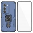 WANLONFENG Защитен калъф с Протектор за Xiaomi Redmi 15 5G/4G | Удароустойчив PC+TPU, Стойка, Темперирано стъкло|Цвят:  Черен, Сив, Син, Лилав, Зелен