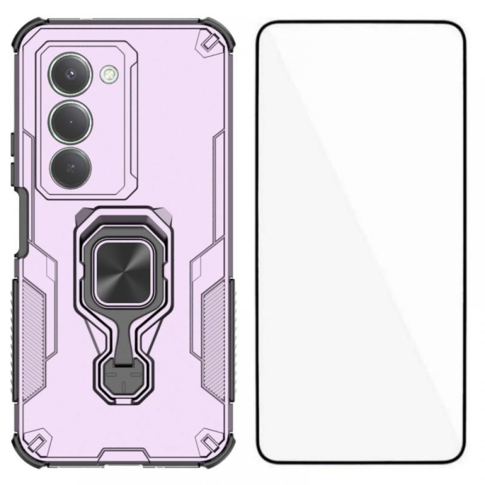 WANLONFENG Защитен калъф с Протектор за Xiaomi Redmi 15 5G/4G | Удароустойчив PC+TPU, Стойка, Темперирано стъкло|Цвят:  Черен, Сив, Син, Лилав, Зелен