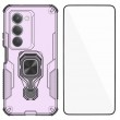 WANLONFENG Защитен калъф с Протектор за Xiaomi Redmi 15 5G/4G | Удароустойчив PC+TPU, Стойка, Темперирано стъкло|Цвят:  Черен, Сив, Син, Лилав, Зелен