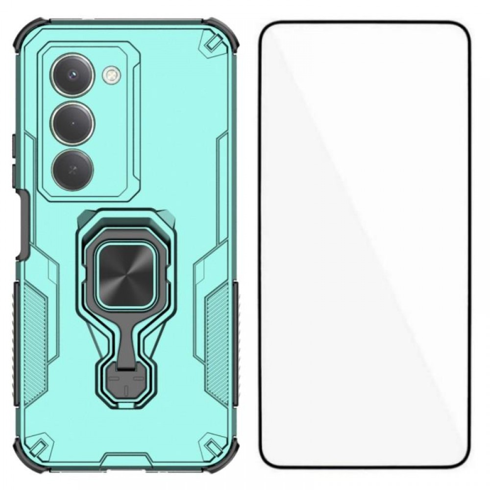 WANLONFENG Защитен калъф с Протектор за Xiaomi Redmi 15 5G/4G | Удароустойчив PC+TPU, Стойка, Темперирано стъкло|Цвят:  Черен, Сив, Син, Лилав, Зелен