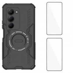 WANLONFENG Магнитен Калъф за Xiaomi Redmi 15 5G/4G  | Комплект с 2 Стъклени Протектора | PC + TPU | MagSafe |Цвят: Черен
