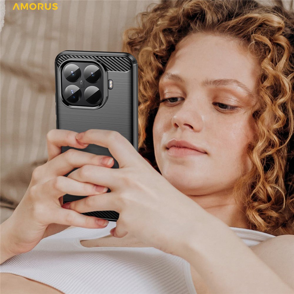 Защитен калъф AMORUS  за Xiaomi 15T Pro | TPU, Въглеродна текстура | Вкл. Протектор | Черен, Червен, Тъмносин