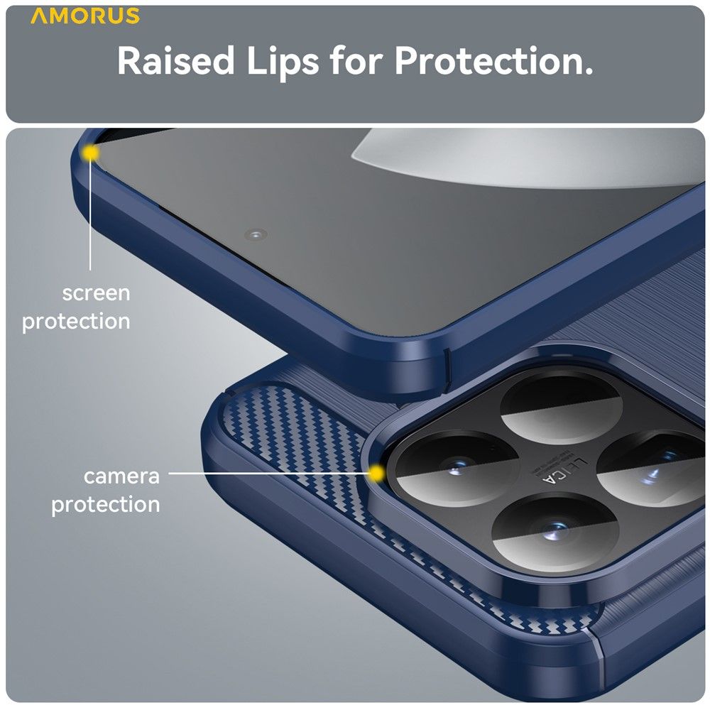 Защитен калъф AMORUS  за Xiaomi 15T Pro | TPU, Въглеродна текстура | Вкл. Протектор | Черен, Червен, Тъмносин