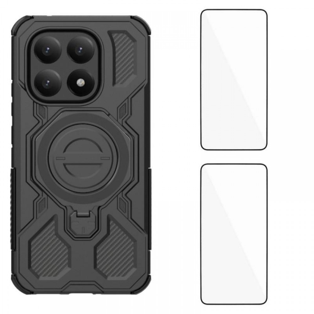 WANLONFENG Калъф (PC + TPU) със Стойка за Xiaomi 15T | 2 бр. Стъклени Протектори | Усилена защита | 4 Цвята