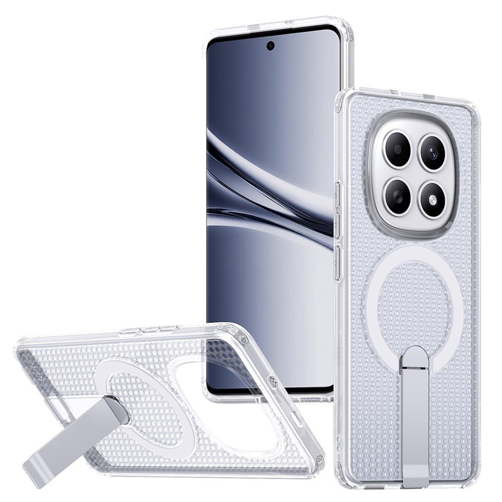 Магнитен калъф за Xiaomi Poco M8 5G / Redmi Note 15 5G с Мрежеста Текстура и Стойка- PC+TPU, 3D Вентилационен дизайн, Вкл. Протектор- 6 Цвята