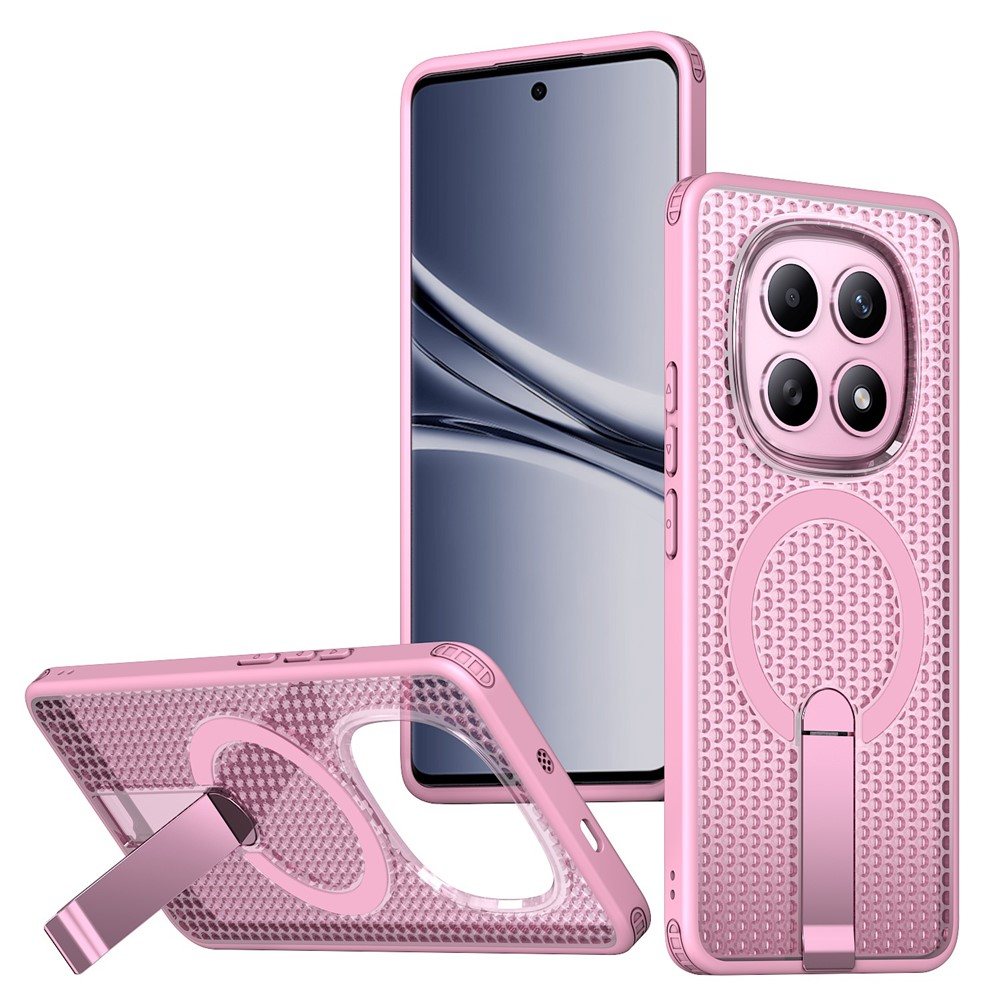 Магнитен калъф за Xiaomi Poco M8 5G / Redmi Note 15 5G с Мрежеста Текстура и Стойка- PC+TPU, 3D Вентилационен дизайн, Вкл. Протектор- 6 Цвята