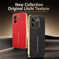За Xiaomi Redmi Note 17 Pro Max 5G Анти-надраскващ TPU PU Кожен Калъф с Текстура Личи и Скрийн Протектор – Черен / Червен