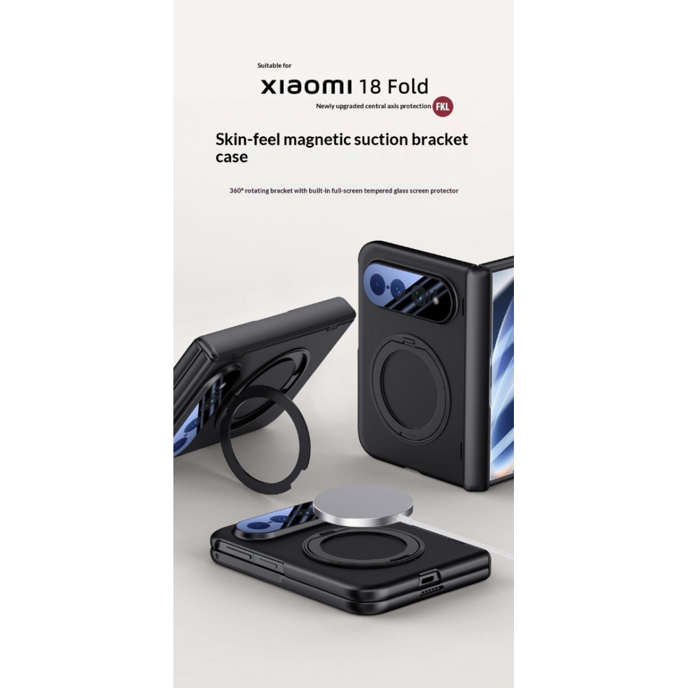 Xiaomi 18 Fold Калъф, 360° Стойка, N52S Магнит и Стъкло – Червен, Черен и Сребрист