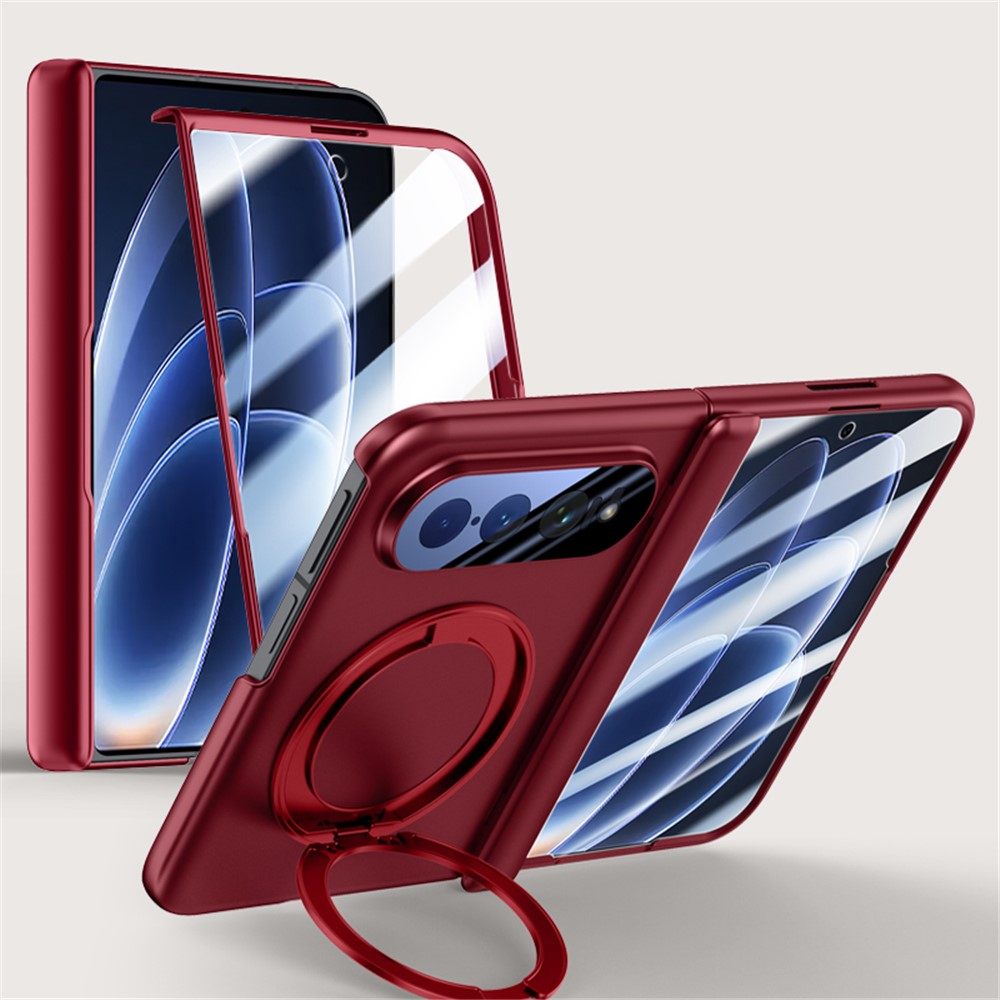 Xiaomi 18 Fold Калъф, 360° Стойка, N52S Магнит и Стъкло – Червен, Черен и Сребрист