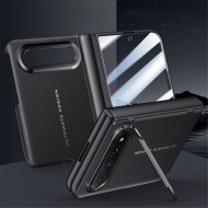 Xiaomi 18 Fold Калъф Кожа и PC, Твърдо Стъкло, Стойка – Черен, Червен и Бял