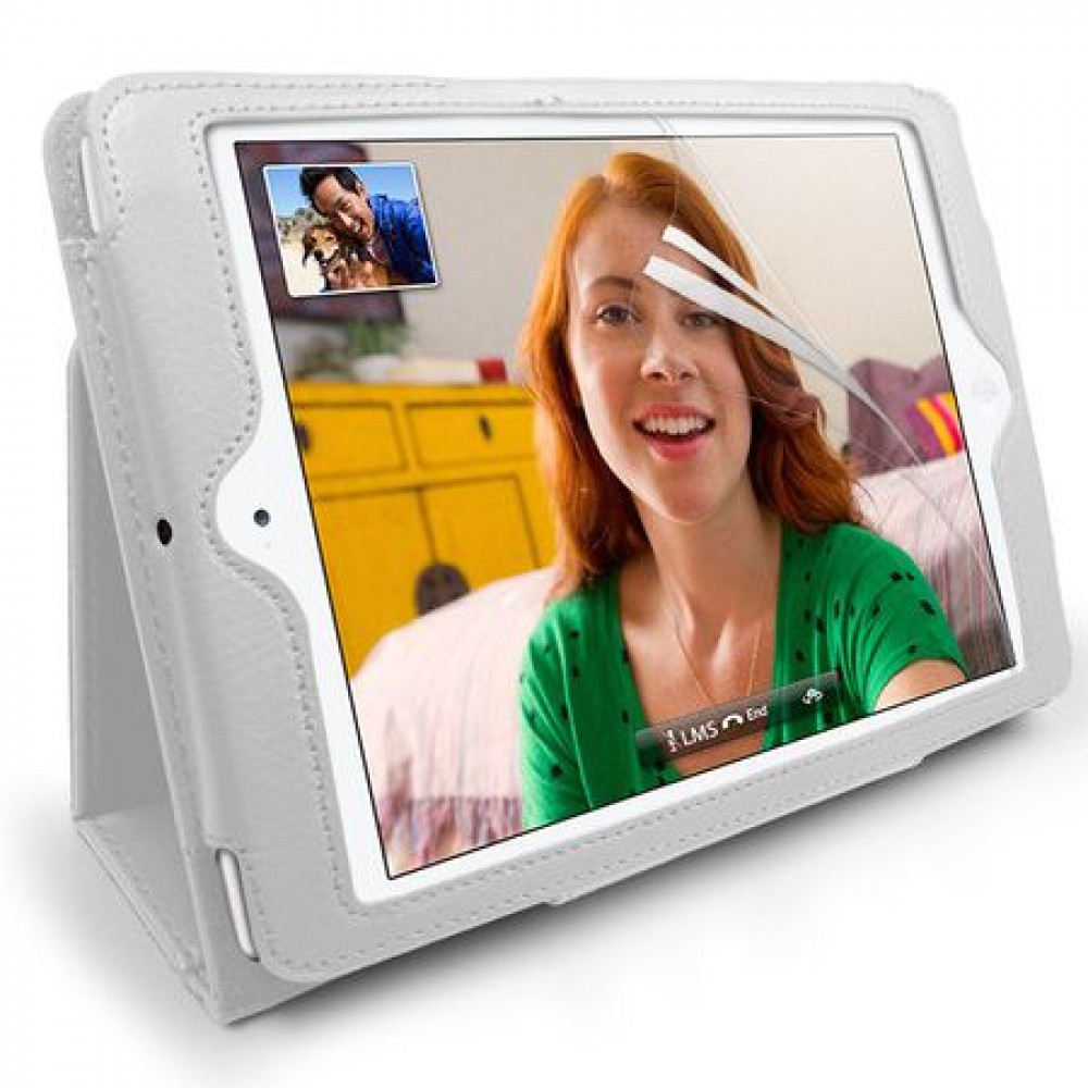 Apple iPad mini Кожен Калъф Бял + Протектор