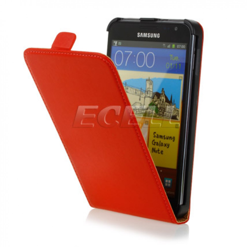 Samsung Galaxy Note i9220 Flip2 Кожен Калъф Червен + Протектор