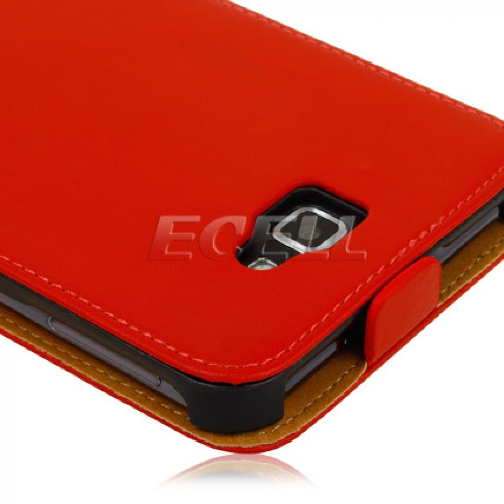 Samsung Galaxy Note i9220 Flip2 Кожен Калъф Червен + Протектор