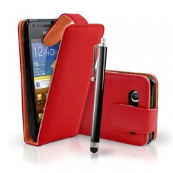 Samsung I9070 Galaxy S Advance Flip Калъф Червен + Протектор