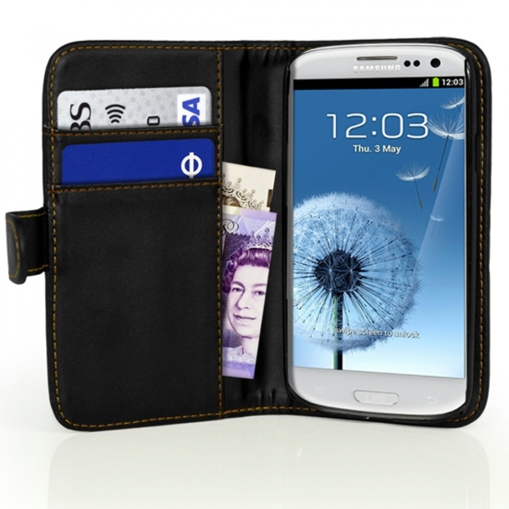Samsung I9300 Galaxy S III Wallet Калъф Черен + Протектор